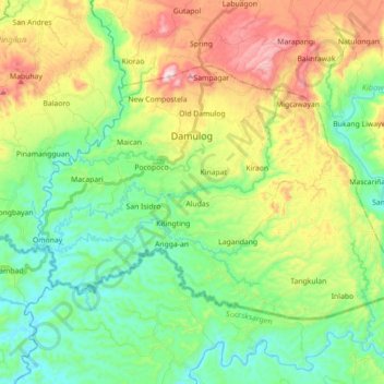 Mapa topográfico Damulog, altitude, relevo