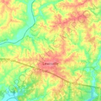Mapa topográfico Lewisville, altitude, relevo