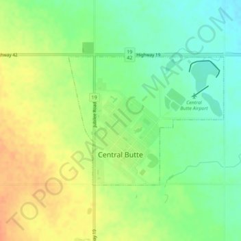 Mapa topográfico Central Butte, altitude, relevo