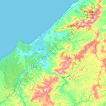 Mapa topográfico Jama, altitude, relevo
