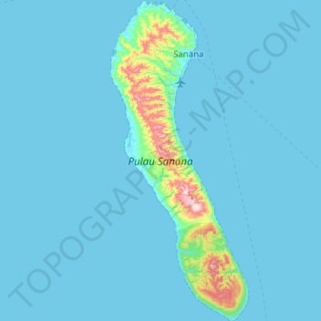 Mapa topográfico Sanana Island, altitude, relevo
