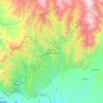 Mapa topográfico Lomas de Atiquipa, altitude, relevo