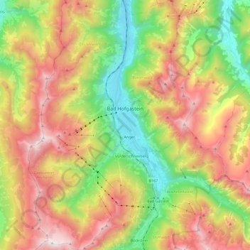 Mapa topográfico Bad Hofgastein, altitude, relevo