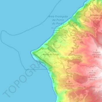 Mapa topográfico Ponta do Pargo, altitude, relevo