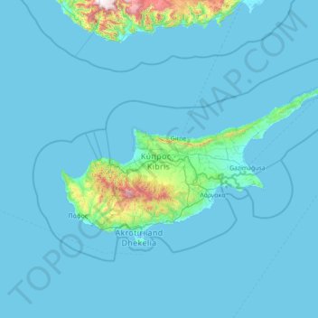 Mapa topográfico Chipre, altitude, relevo