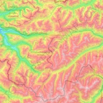 Mapa topográfico Verwall Alps, altitude, relevo