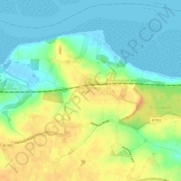 Mapa topográfico Wrabness, altitude, relevo