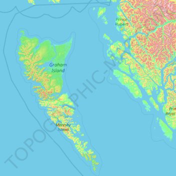 Mapa topográfico Skeena-Queen Charlotte Regional District, altitude, relevo