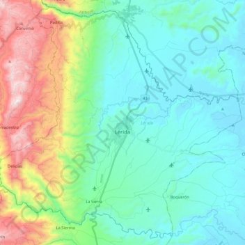 Mapa topográfico Lérida, altitude, relevo