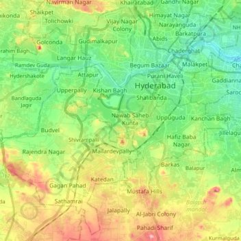 Mapa topográfico Greater Hyderabad Municipal Corporation South Zone, altitude, relevo