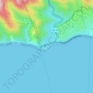 Mapa topográfico Topanga County Beach, altitude, relevo