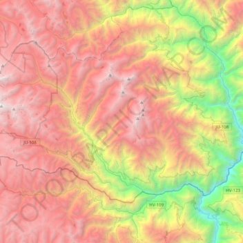 Mapa topográfico Pariahuanca, altitude, relevo