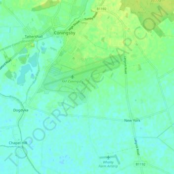 Mapa topográfico Coningsby, altitude, relevo