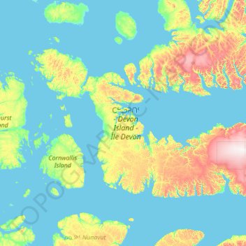 Mapa topográfico Devon Island, altitude, relevo