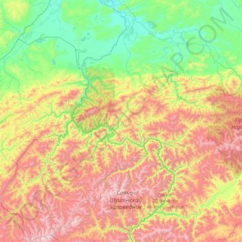 Mapa topográfico Шушенский район, altitude, relevo