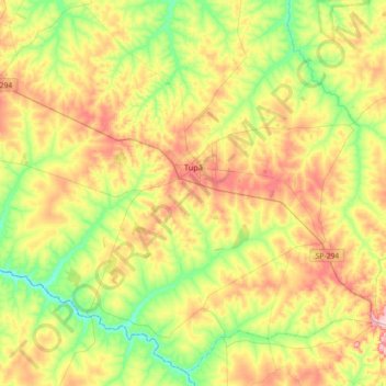 Mapa topográfico Tupã, altitude, relevo