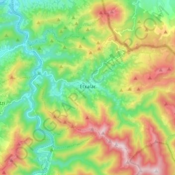 Mapa topográfico Etxalar, altitude, relevo