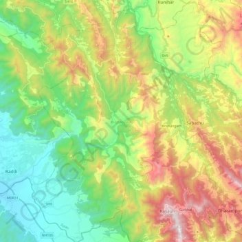 Mapa topográfico Krishangarh, altitude, relevo