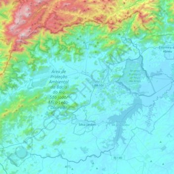 Mapa topográfico Silva Jardim, altitude, relevo