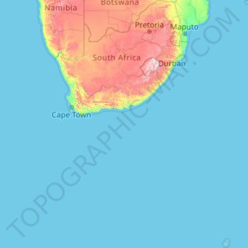 Mapa topográfico South Africa, altitude, relevo