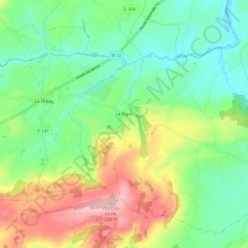 Mapa topográfico Le Ham, altitude, relevo