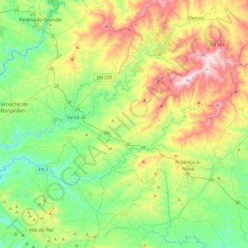 Mapa topográfico Ribeira da Isna, altitude, relevo