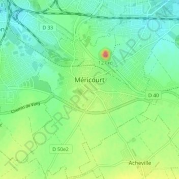 Mapa topográfico Méricourt, altitude, relevo