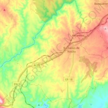 Mapa topográfico Sarnadas de Ródão, altitude, relevo