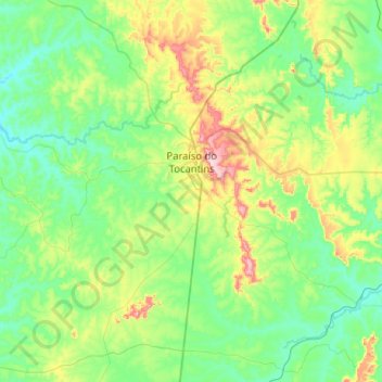 Mapa topográfico Paraíso do Tocantins, altitude, relevo