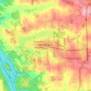 Mapa topográfico Montecarlo, altitude, relevo