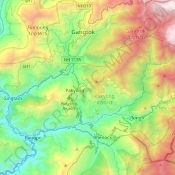 Mapa topográfico Pakyong, altitude, relevo