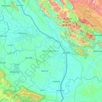 Mapa topográfico จังหวัดนครพนม, altitude, relevo