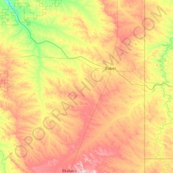 Mapa topográfico Fallon County, altitude, relevo
