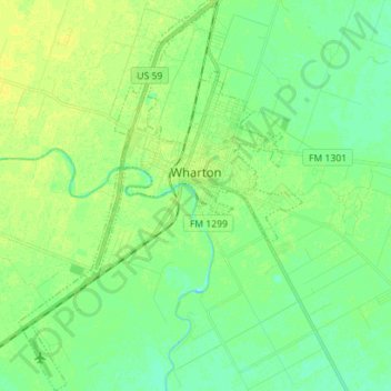 Mapa topográfico Wharton, altitude, relevo