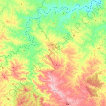 Mapa topográfico Ameixial, altitude, relevo