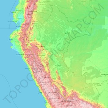 Mapa topográfico Peru, altitude, relevo