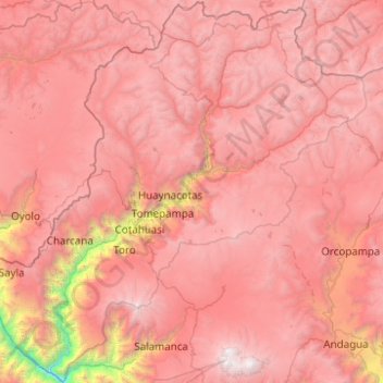 Mapa topográfico Cotahuasi Subbasin Landscape Reserve, altitude, relevo