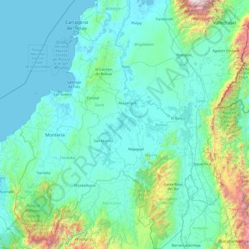 Mapa topográfico Bolívar, altitude, relevo