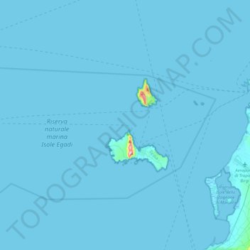 Mapa topográfico Isole Egadi, altitude, relevo