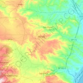 Mapa topográfico Borgia, altitude, relevo