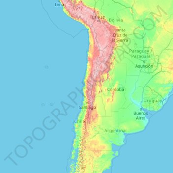 Mapa topográfico Região de Valparaiso, altitude, relevo