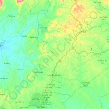 Mapa topográfico Los Palmitos, altitude, relevo