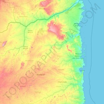 Mapa topográfico Cabo Delgado, altitude, relevo