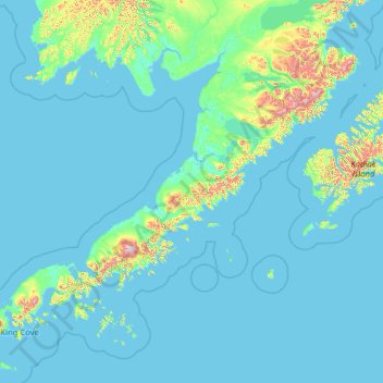 Mapa topográfico Alaska Peninsula, altitude, relevo