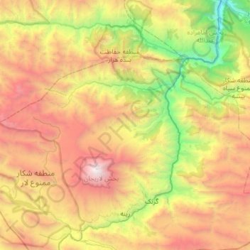 Mapa topográfico دهستان لاریجان سفلی, altitude, relevo