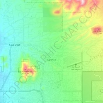 Mapa topográfico Carefree, altitude, relevo