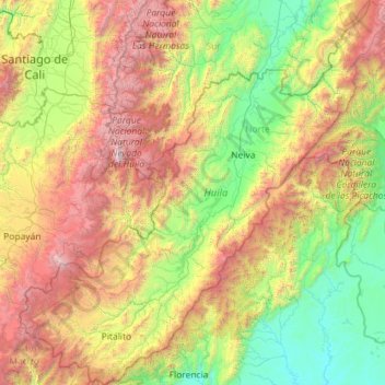 Mapa topográfico Huila, altitude, relevo