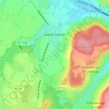 Mapa topográfico Sainte-Sabine, altitude, relevo