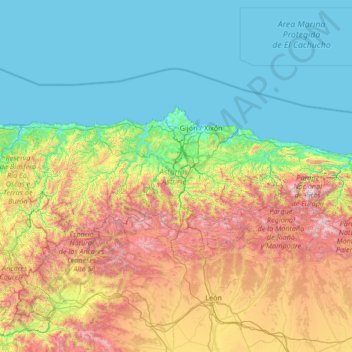 Mapa topográfico Asturies, altitude, relevo