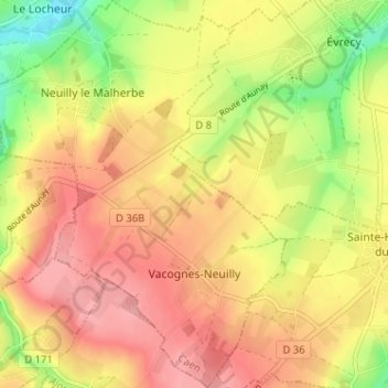 Mapa topográfico Vacognes-Neuilly, altitude, relevo